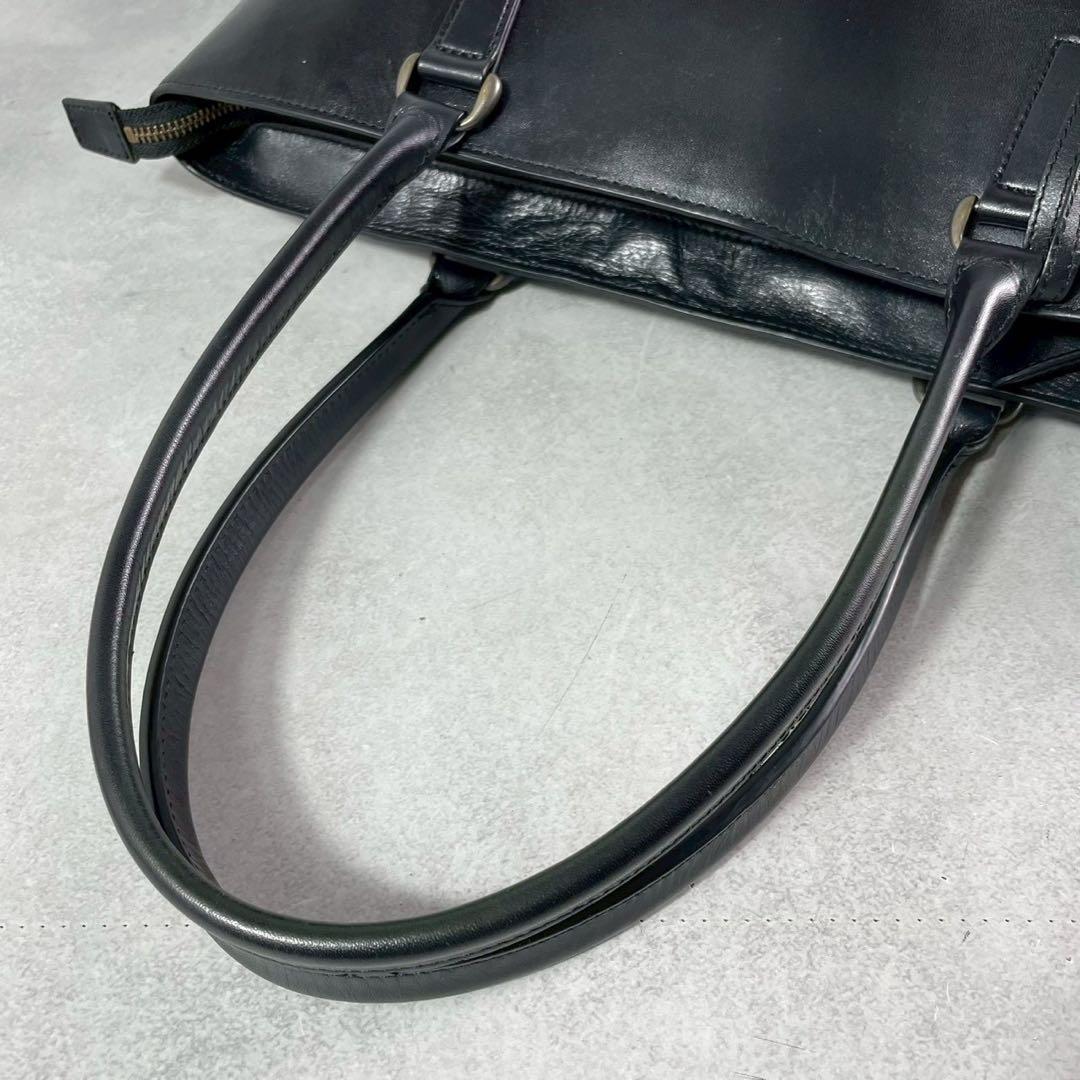 マザーハウス アンティーク スリムトート A4可 肩掛け オールレザー ブラック