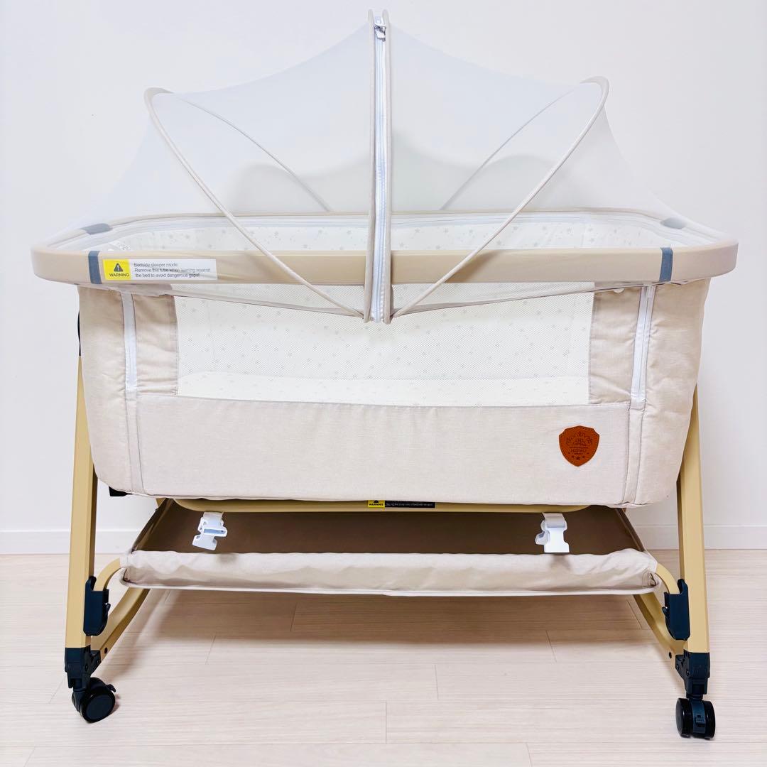 【美品】HZDMJ ベビーベッド　ベージュ　折り畳み 添い寝　ベッド
