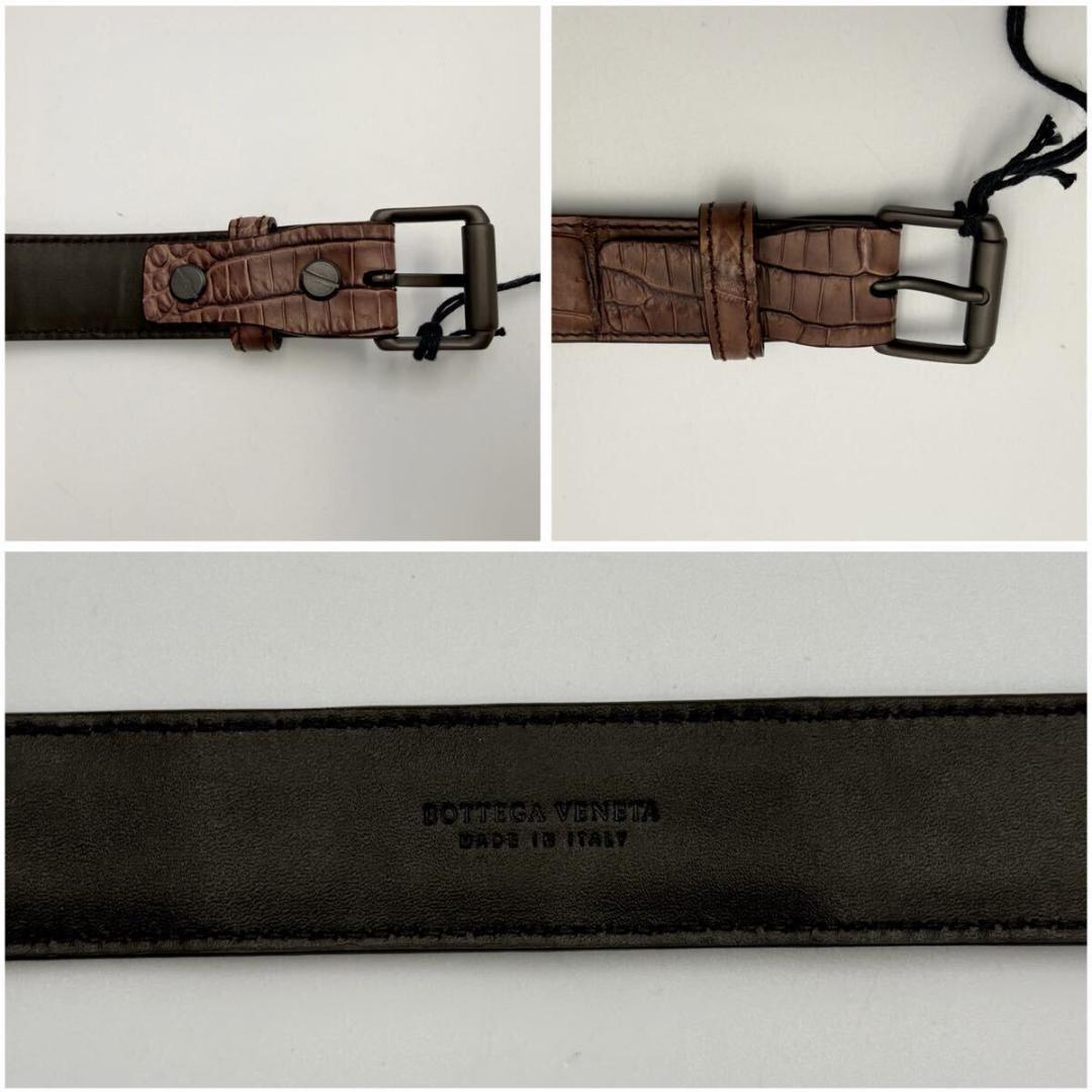 未使用 ボッテガヴェネタ クロコダイル ベルト ブラウン系 メンズ SS032