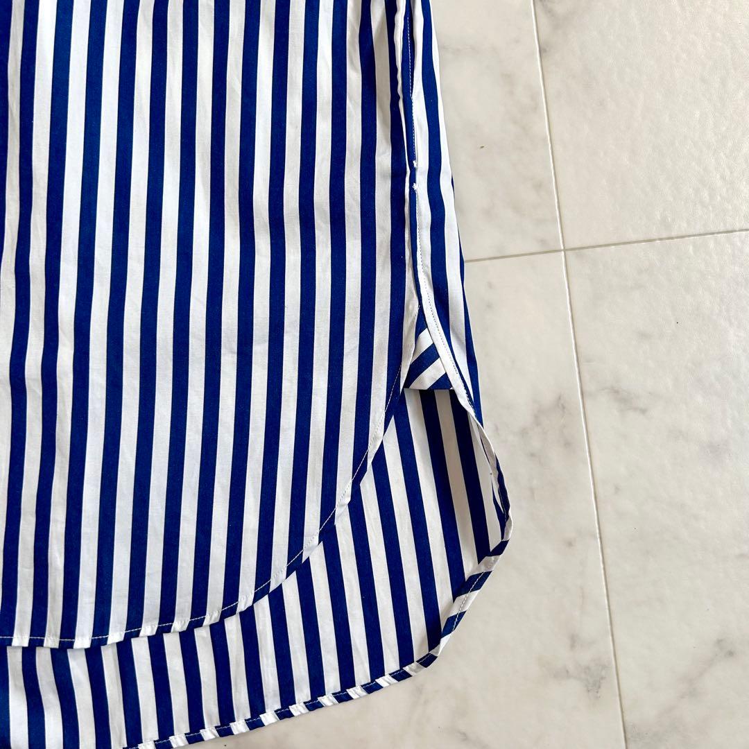 タグ付 ポロ バイ ラルフローレン ストライプ シャツ 袖ロゴ 青 近年モデル0