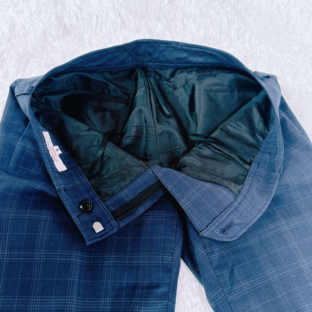 美品 オリヒカ ライム パンツ スーツ チェック ストレッチ ネイビー 紺