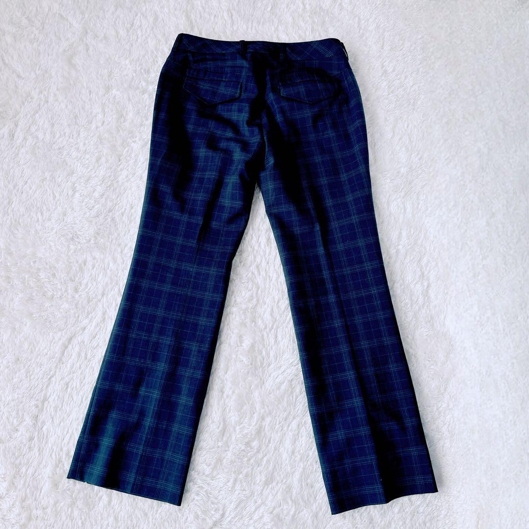 美品 オリヒカ ライム パンツ スーツ チェック ストレッチ ネイビー 紺
