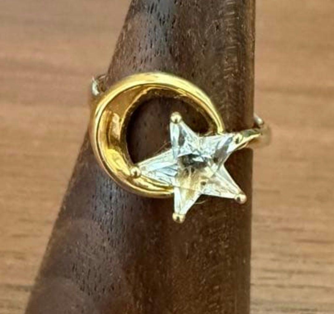 STAR JEWELRY K10YG x クリスタル 星と月デザインリング