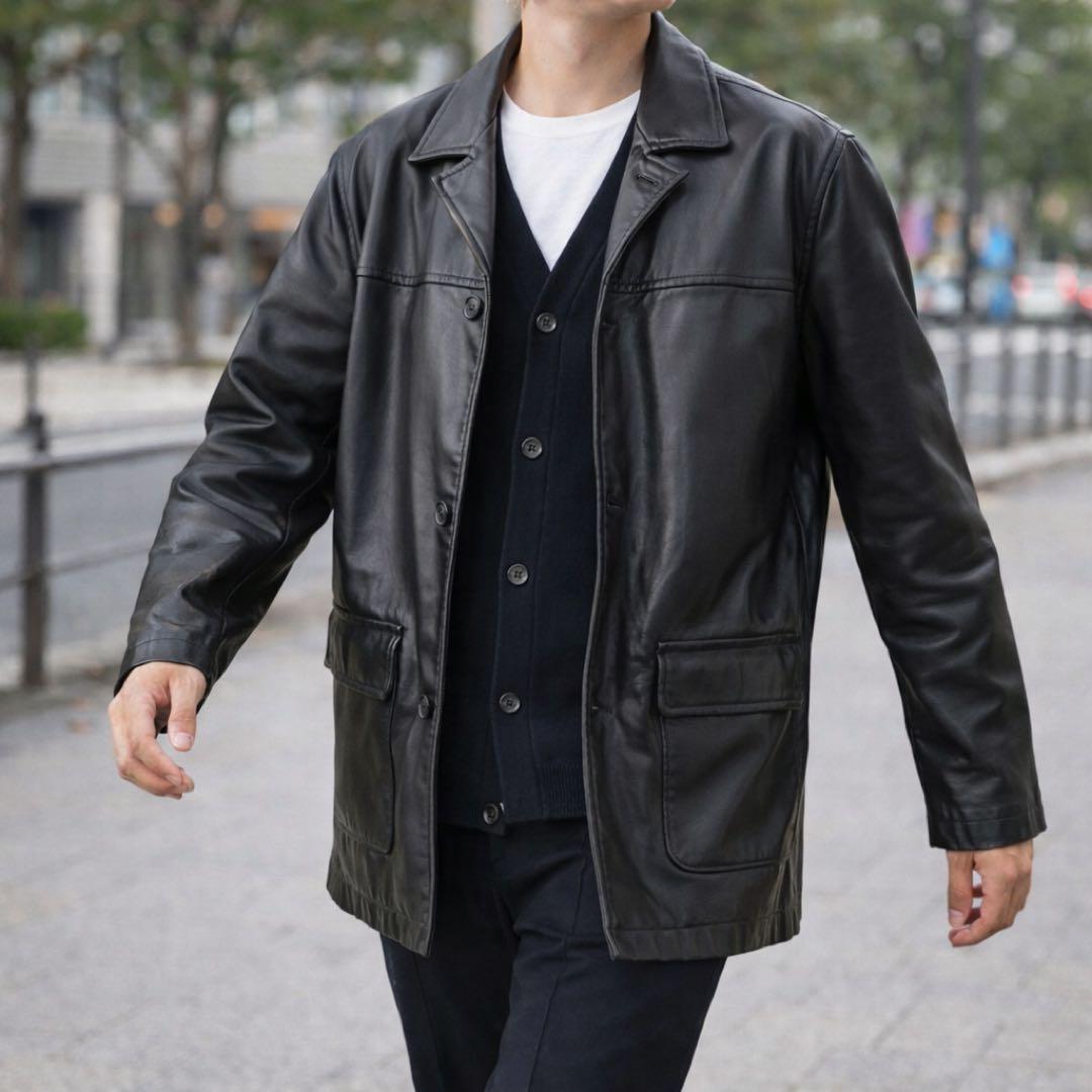 美品 COACH レザーコート XL フルグレインレザー ライナー取外し可 黒