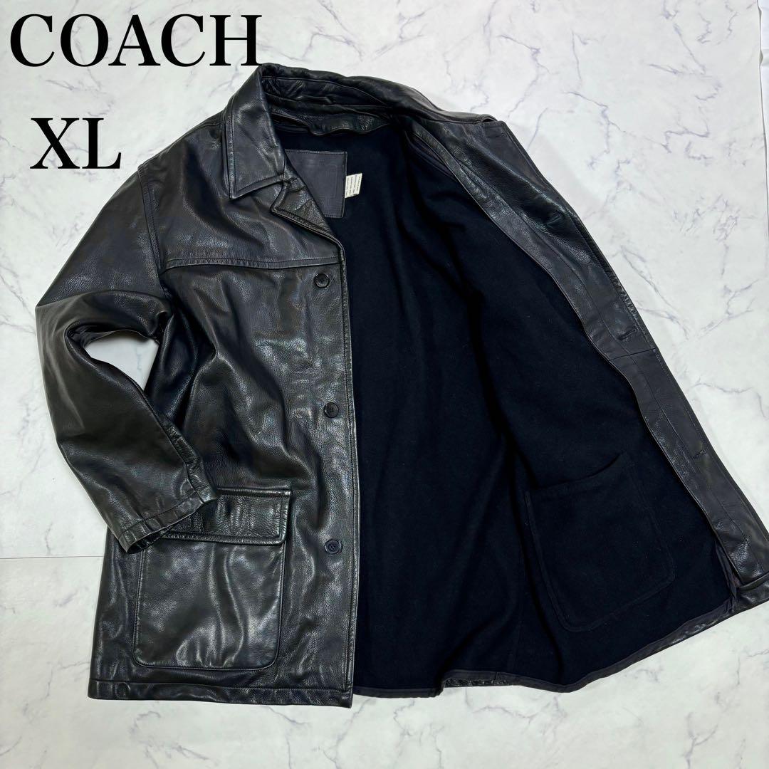 美品 COACH レザーコート XL フルグレインレザー ライナー取外し可 黒