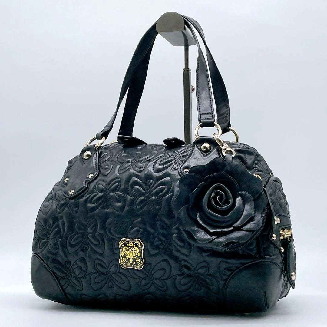 美品 ANNA SUI レザー ハンド キルティング ボストンバッグe753