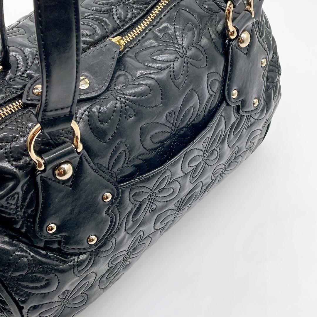 美品 ANNA SUI レザー ハンド キルティング ボストンバッグe753