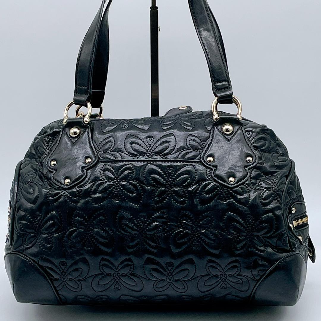 美品 ANNA SUI レザー ハンド キルティング ボストンバッグe753