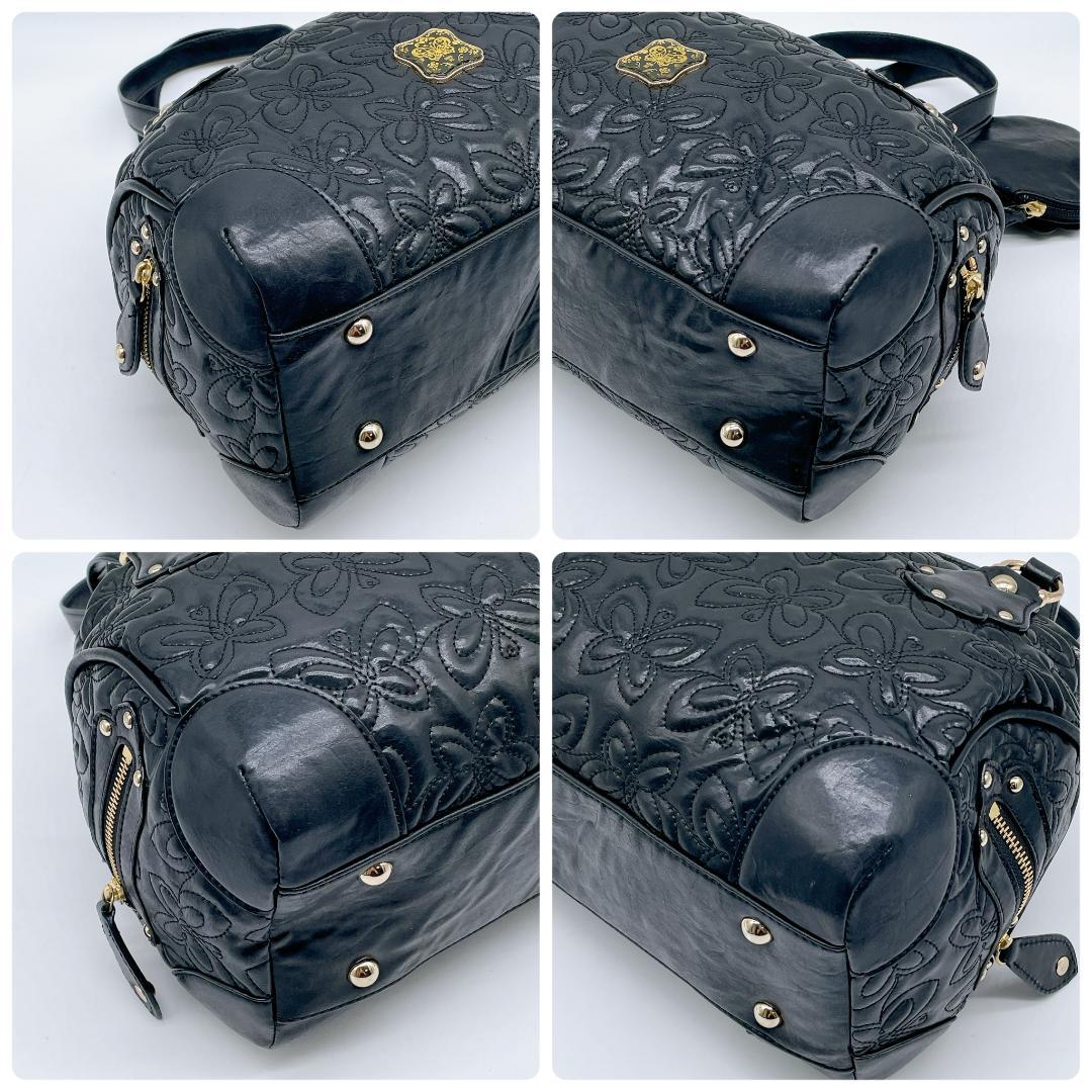 美品 ANNA SUI レザー ハンド キルティング ボストンバッグe753