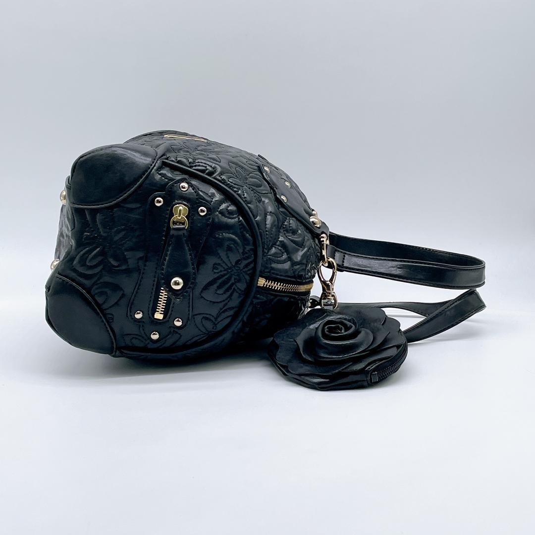 美品 ANNA SUI レザー ハンド キルティング ボストンバッグe753