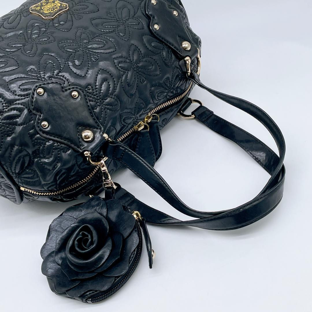 美品 ANNA SUI レザー ハンド キルティング ボストンバッグe753