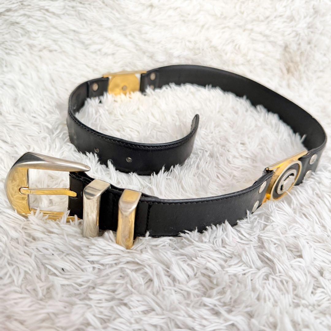 ジャンニヴェルサーチ 2連 メデューサ ベルト ブラック シルバー