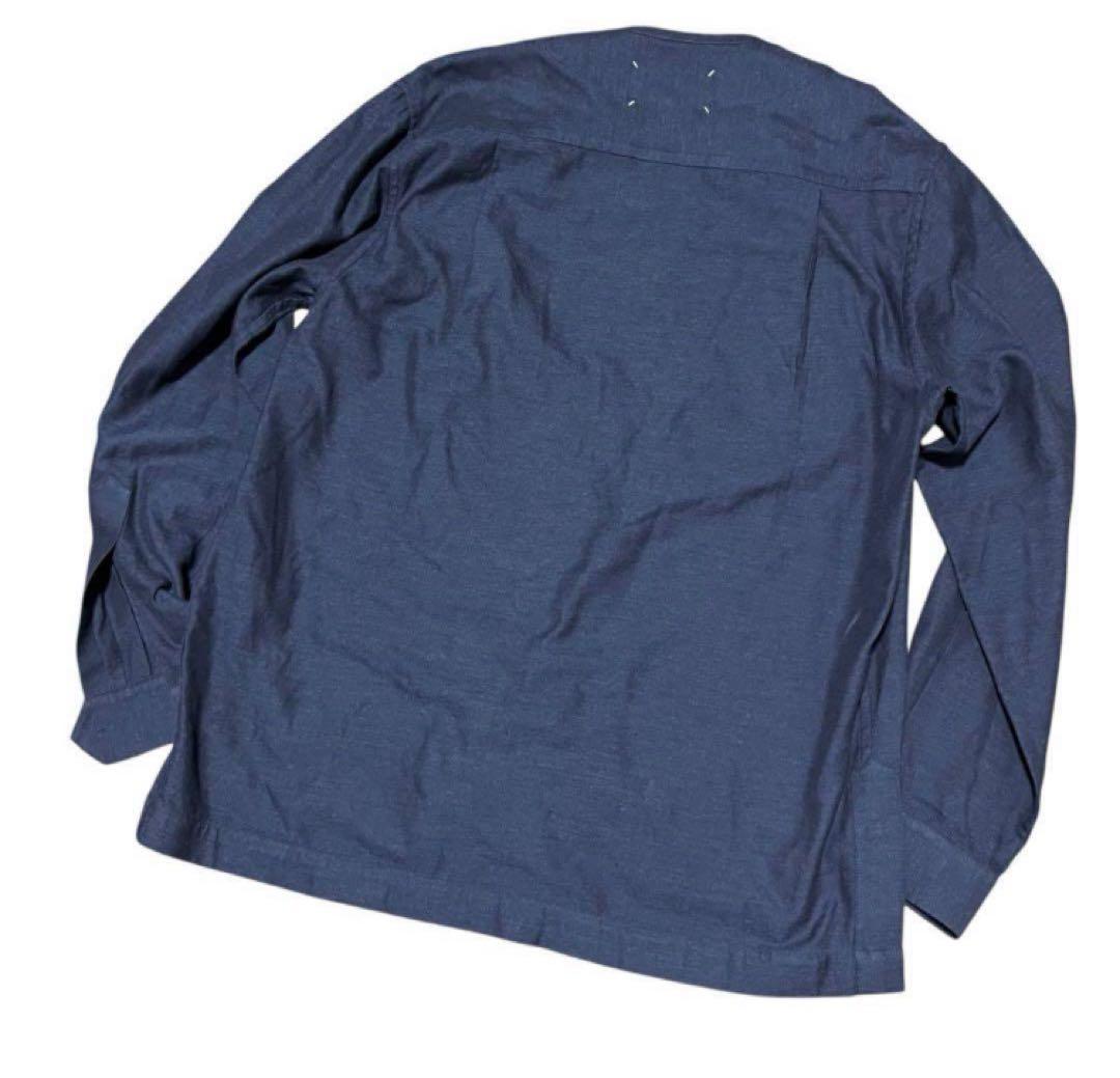 【メゾンマルジェラ】ノーカラーシャツ ネイビー 17aw