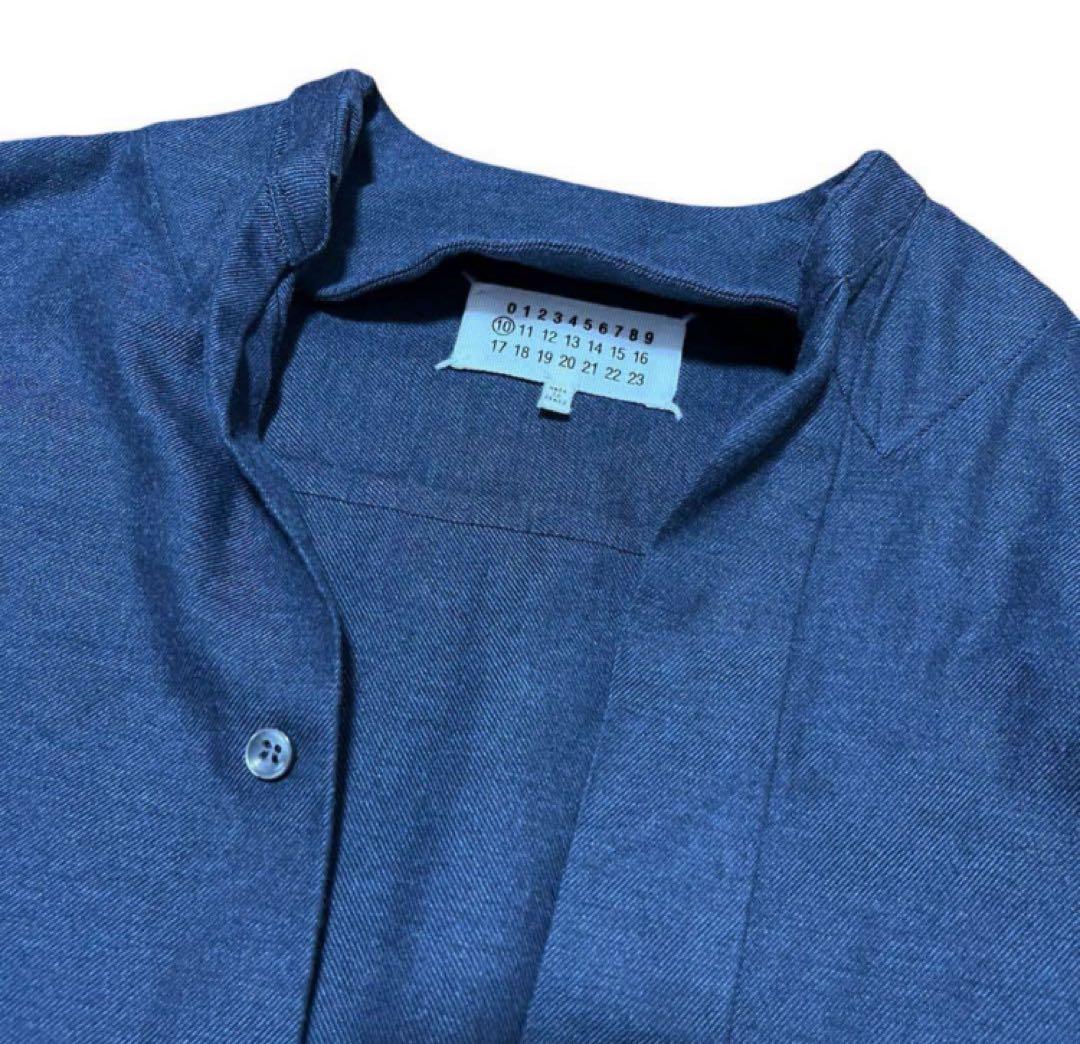 【メゾンマルジェラ】ノーカラーシャツ ネイビー 17aw