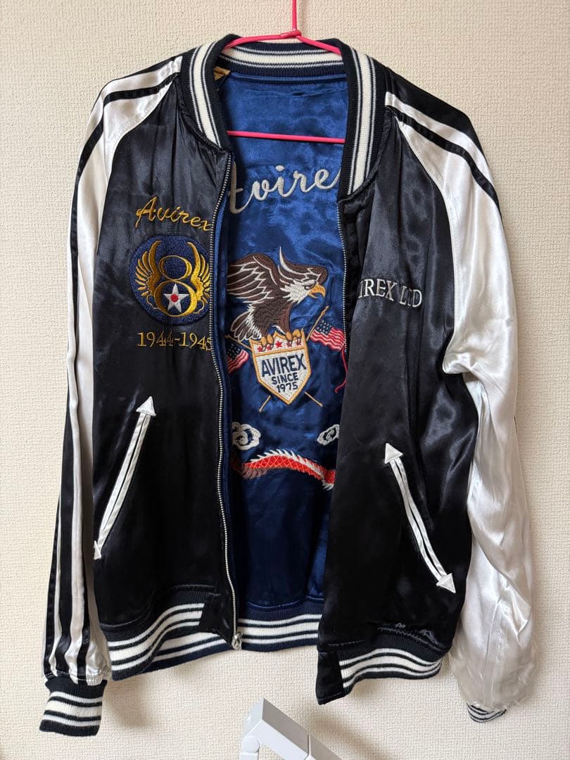 Kira Avirex スカジャン 黒/白/青/金刺繍　リバーシブル