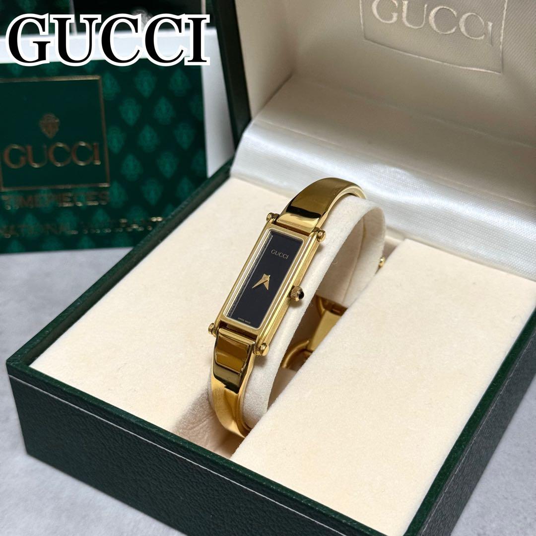 稼働品 1996年 GUCCI 1500L ゴールドブラック バングルウォッチ