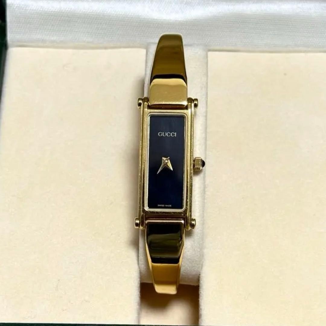 稼働品 1996年 GUCCI 1500L ゴールドブラック バングルウォッチ