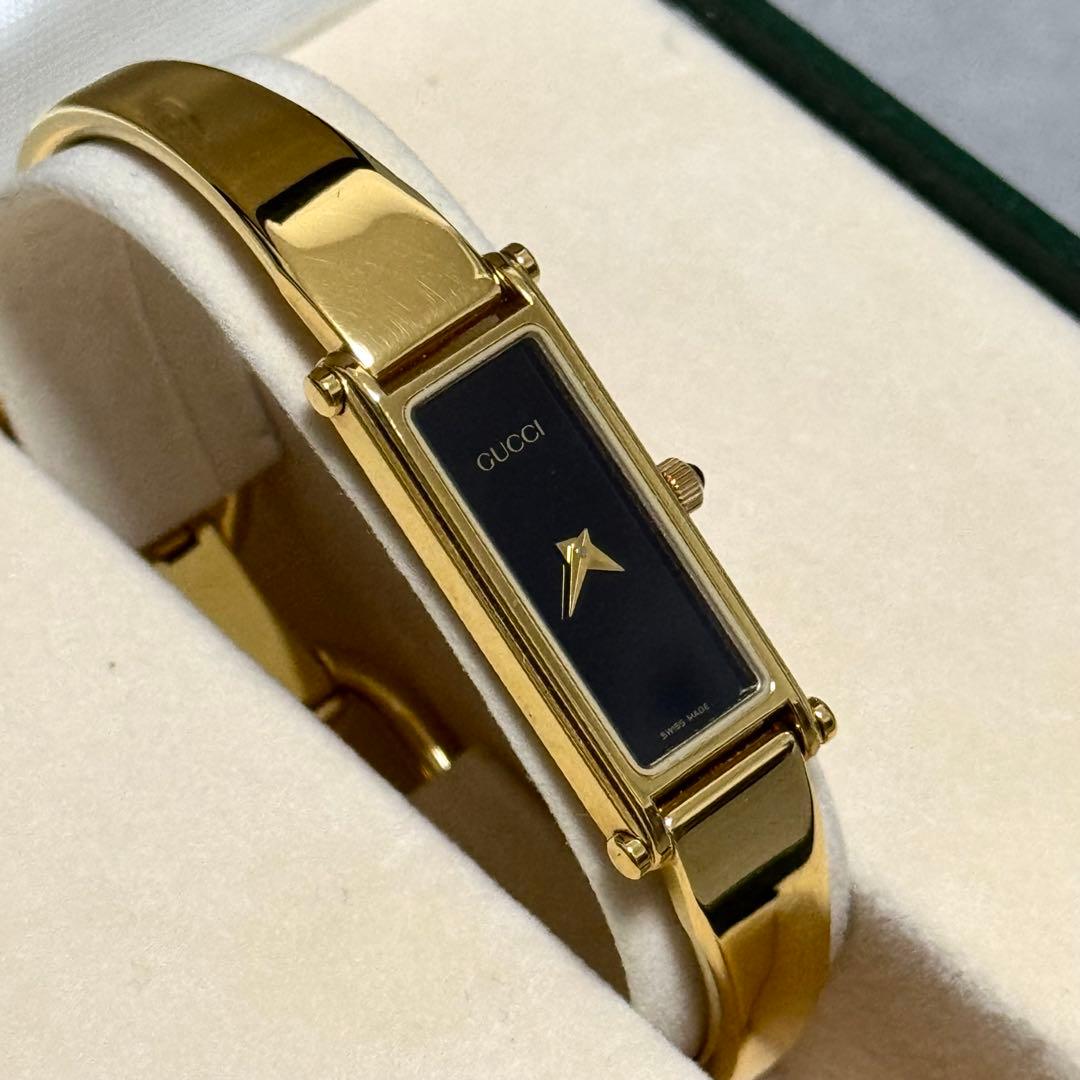 稼働品 1996年 GUCCI 1500L ゴールドブラック バングルウォッチ