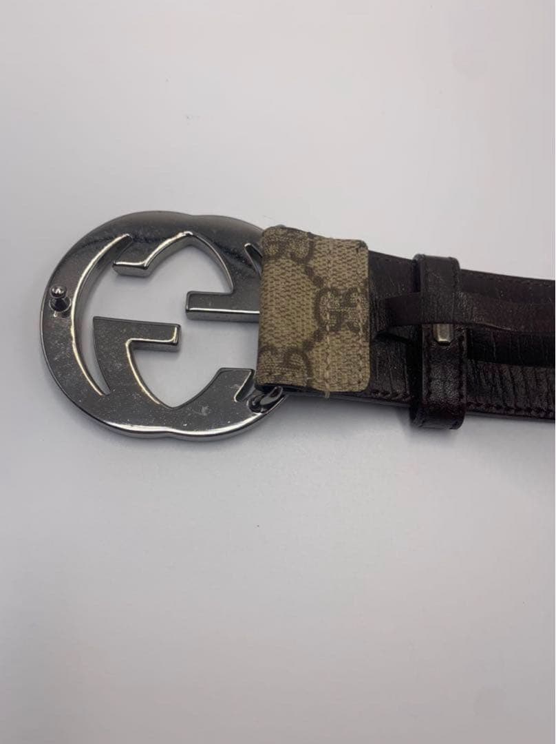 GUCCI　グッチ GGスプリーム　インターロッキング　ベルト　シルバー P55