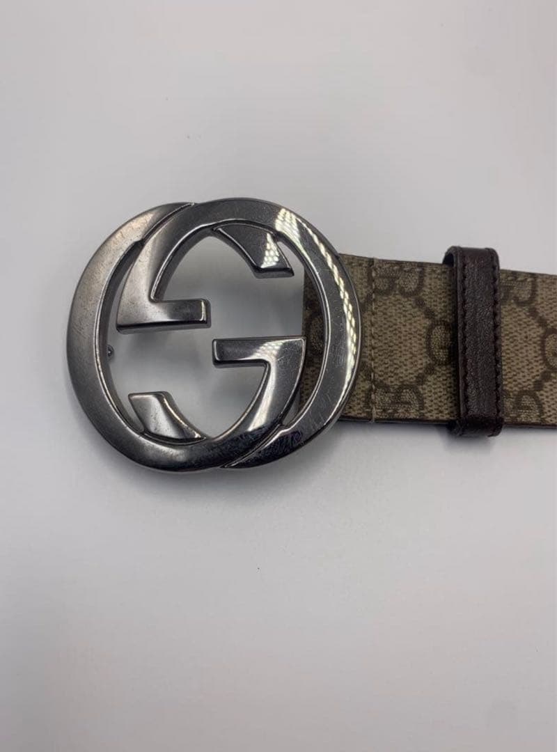 GUCCI　グッチ GGスプリーム　インターロッキング　ベルト　シルバー P55