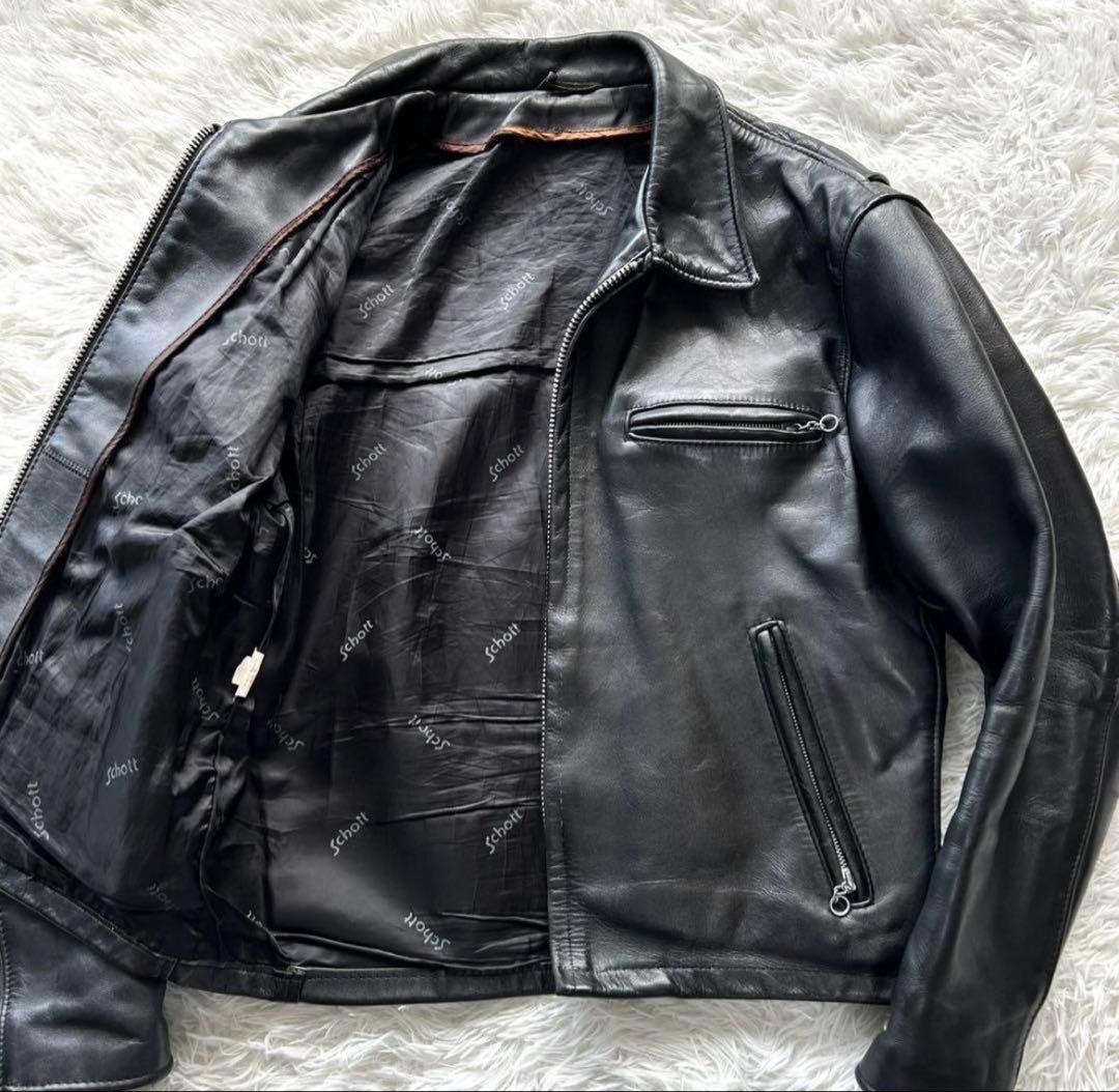 Schottブラックレザーシングルライダースジャケット