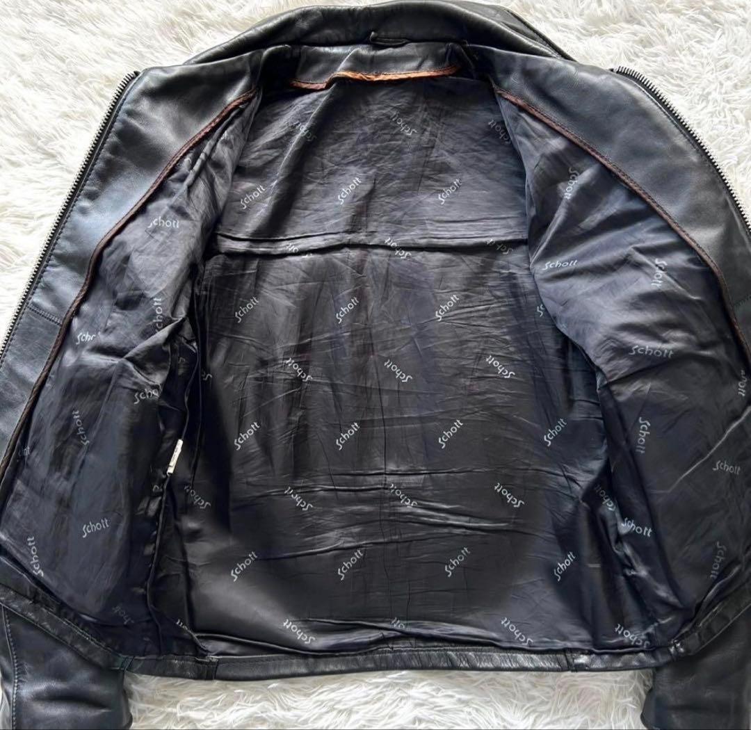 Schottブラックレザーシングルライダースジャケット