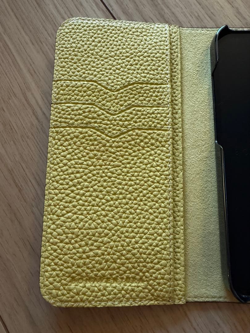 手帳型スマホケース グレージュ×イエロー