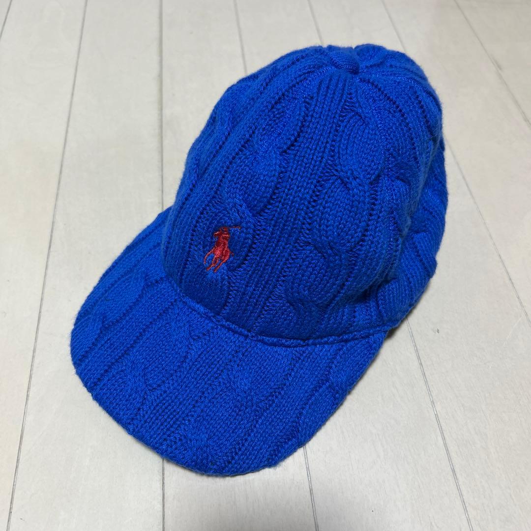 POLO ケーブルニットキャップ 青　ラルフローレン