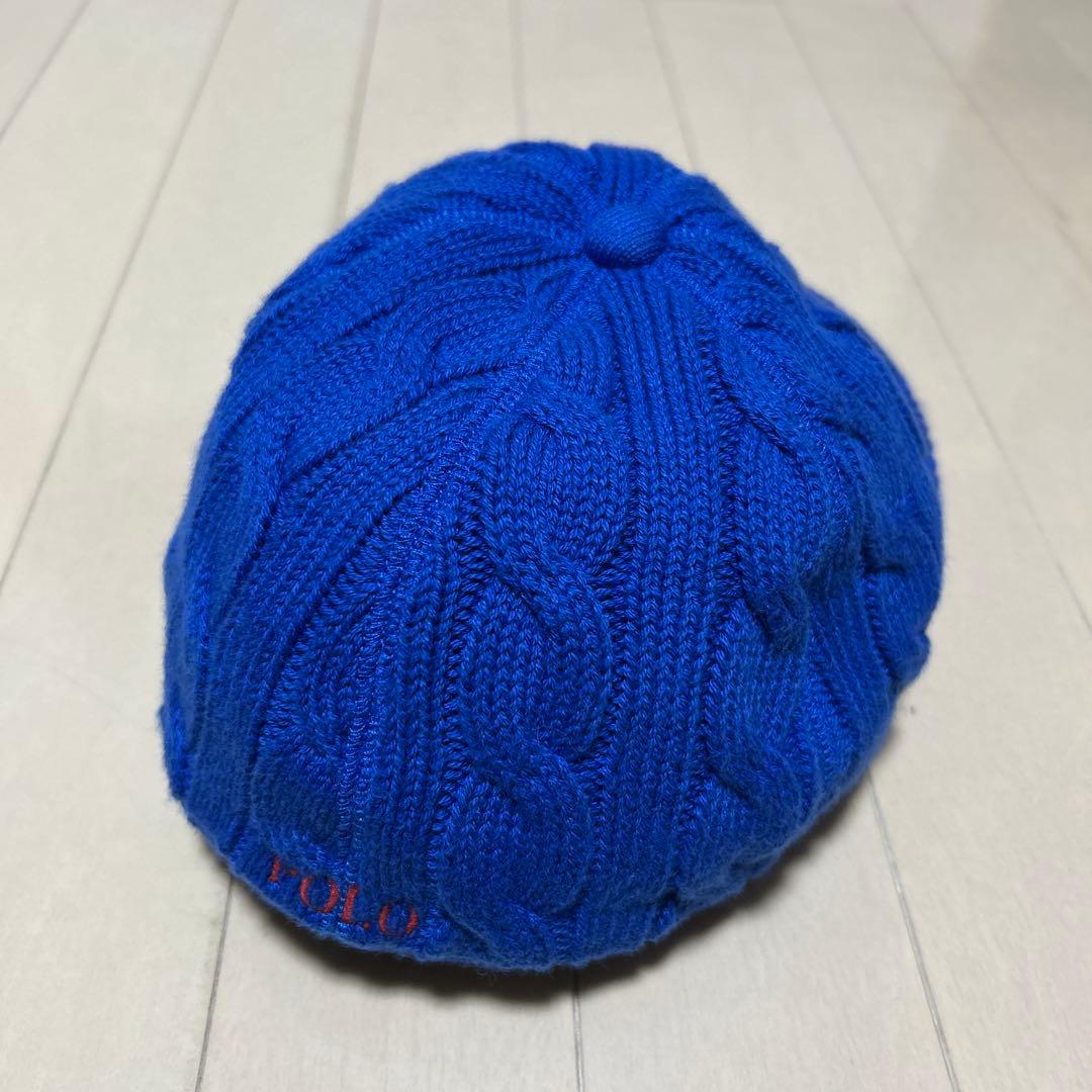 POLO ケーブルニットキャップ 青　ラルフローレン