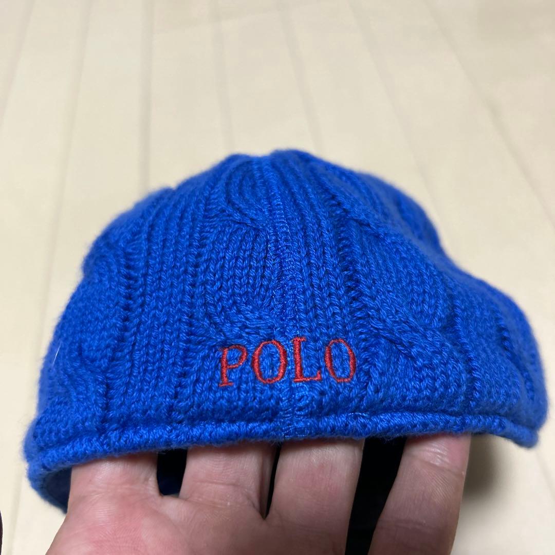 POLO ケーブルニットキャップ 青　ラルフローレン