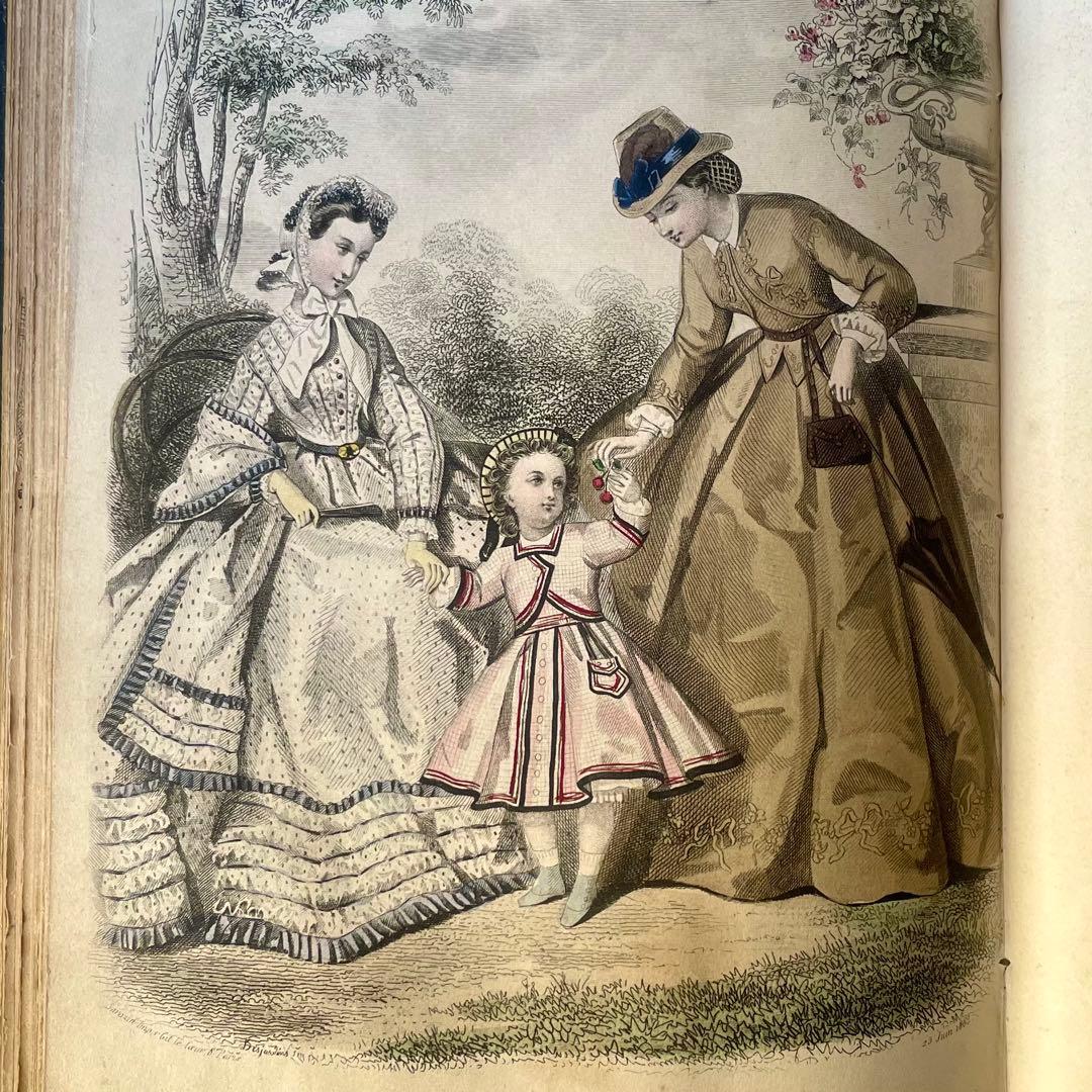 マガジン・デ・ドゥモアゼル1863年　フランスアンティーク　本　古書　彩色銅版画