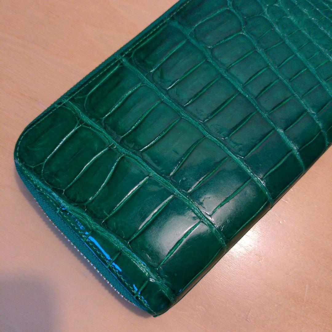 池田工芸100万円がはいる長財布クロコダイルダブルゴールドパイソンモデルグリーン