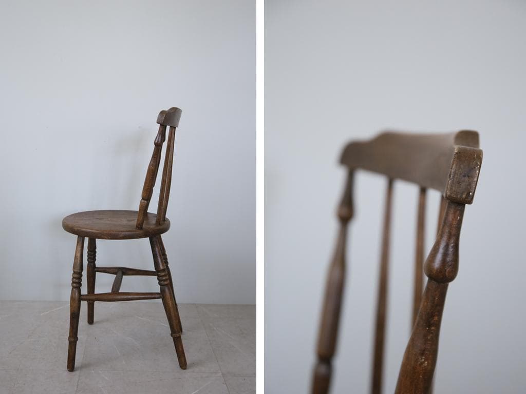 英国アンティーク木製キッチンチェア/ダイニングイス椅子/飾り棚(89-12-1)