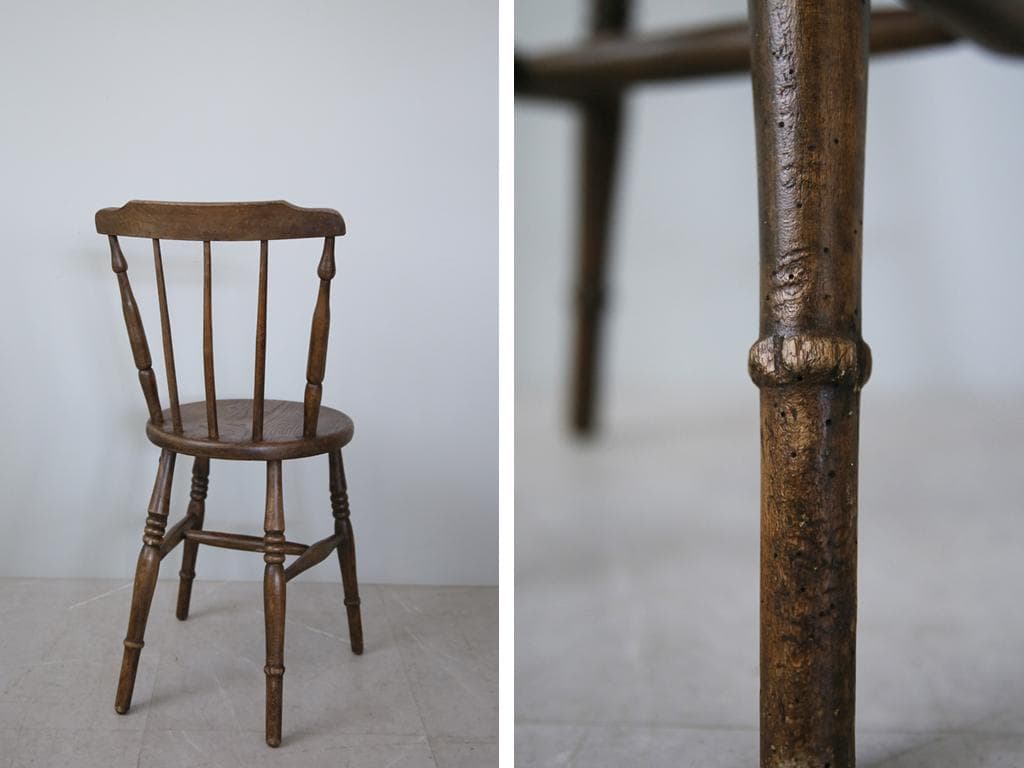 英国アンティーク木製キッチンチェア/ダイニングイス椅子/飾り棚(89-12-1)