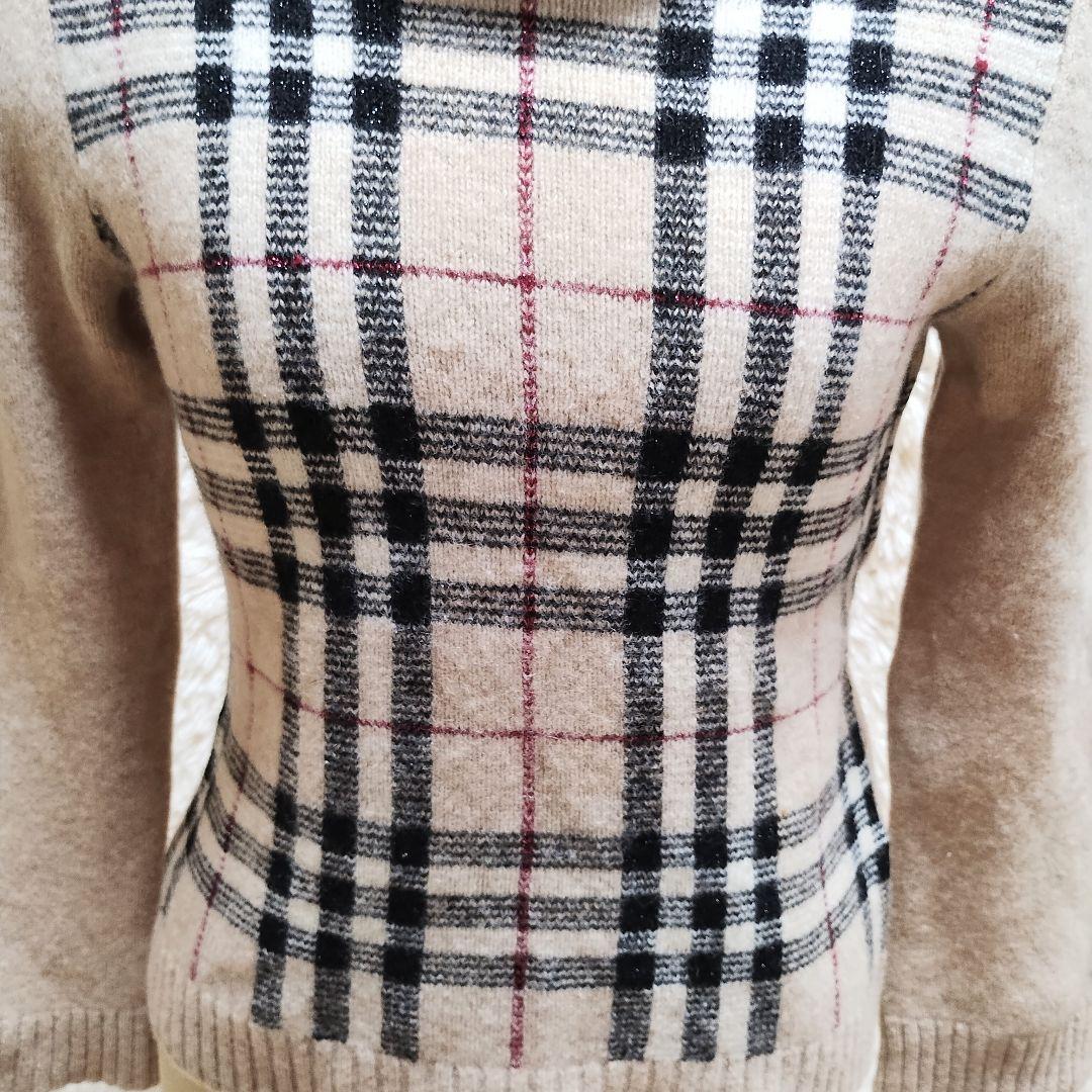 バーバリーロンドン　タートルネックニットセーター　ノバチェック　キャメル24%