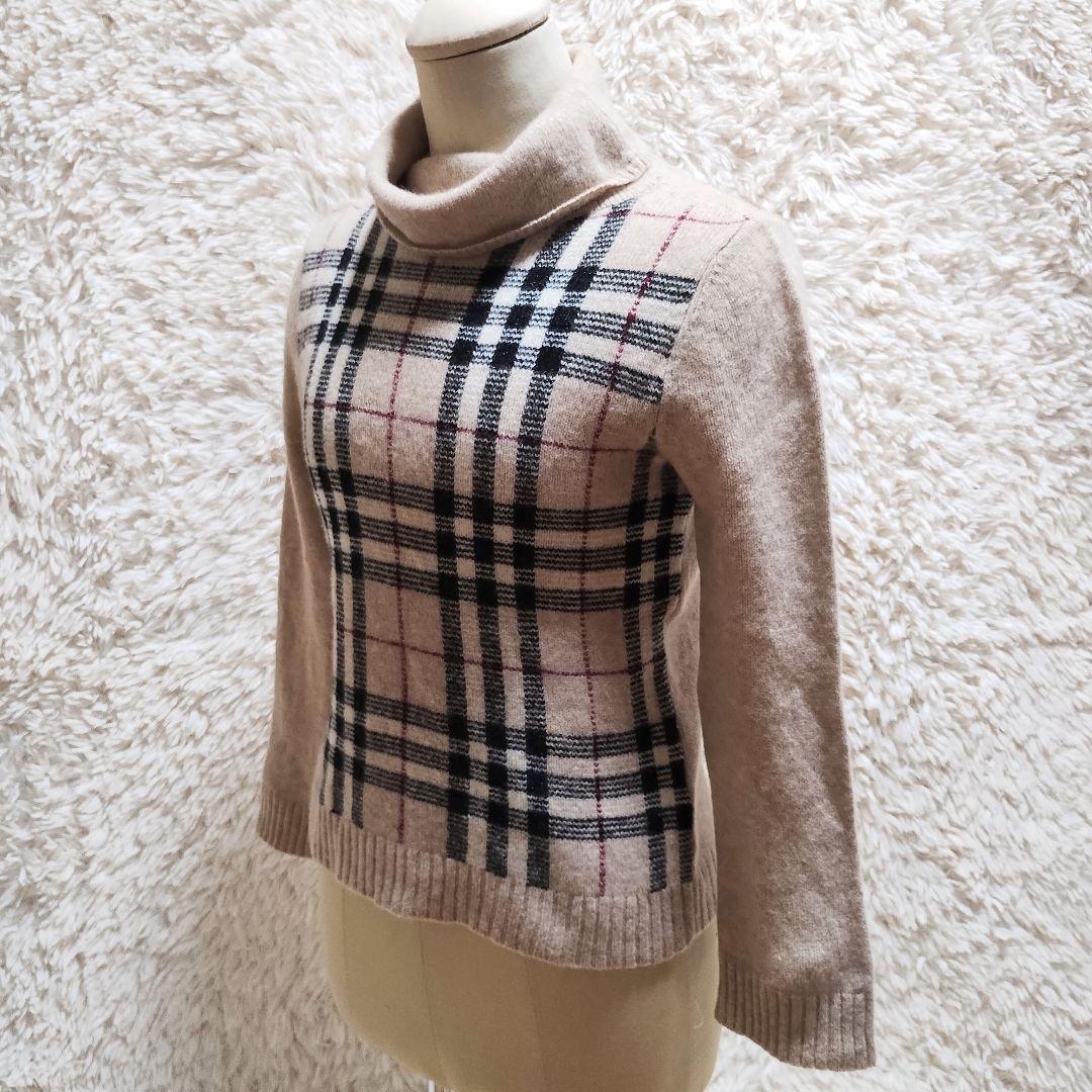 バーバリーロンドン　タートルネックニットセーター　ノバチェック　キャメル24%