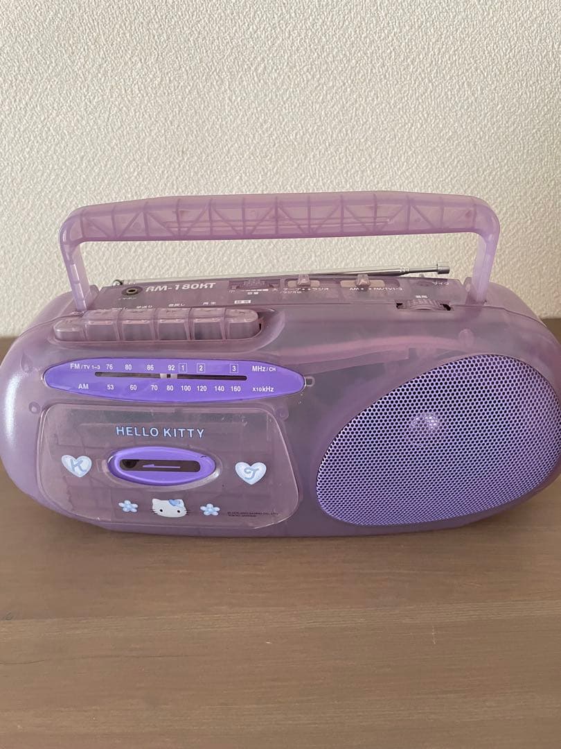 【レトロ】ハローキティ　スケルトン　ラジカセ　クリアパープル　RM-180KT