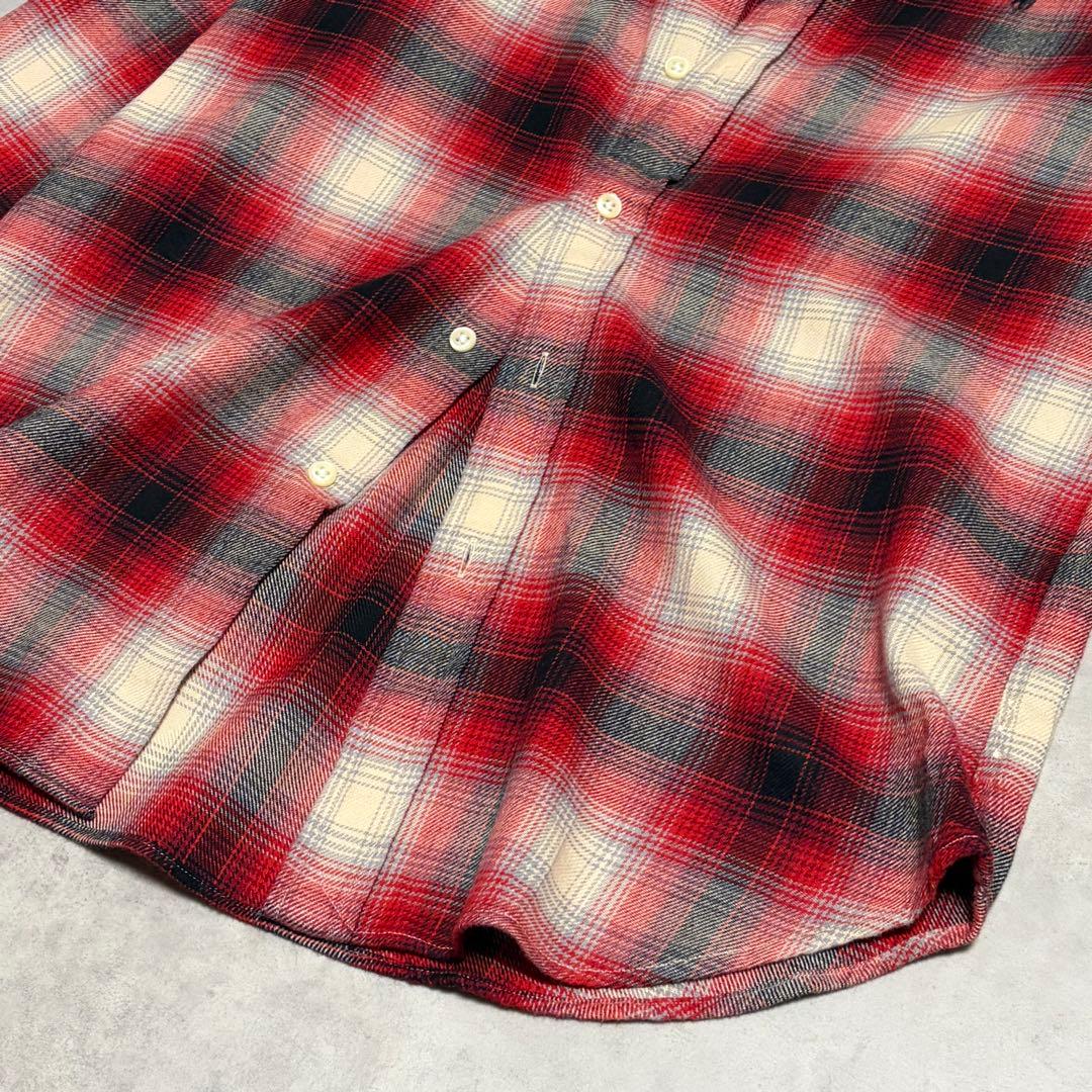ラルフローレン 長袖シャツ オンブレチェック 刺繍　ポニーロゴ 赤 M