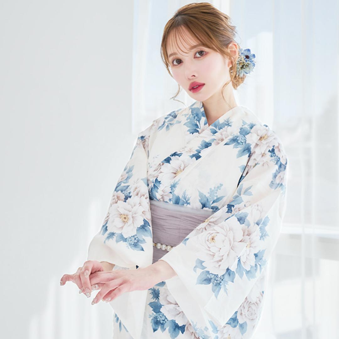 【帯ネイビーに変更】新品 浴衣 セット 大人 水色 白 Y5-3