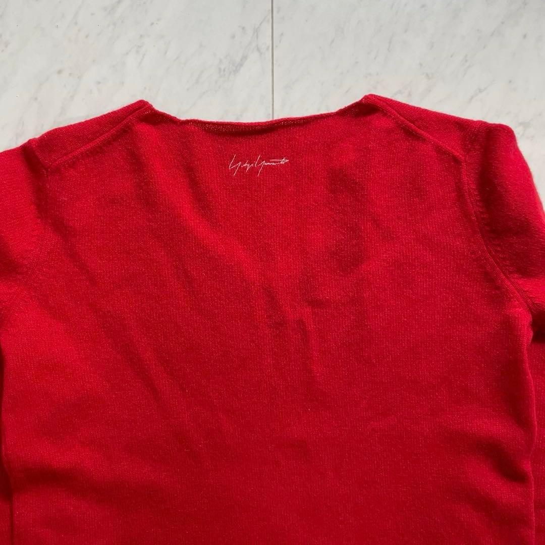 ヨウジヤマモト Vネックニット セーター カシミヤ100% ロゴ刺繍 赤 2