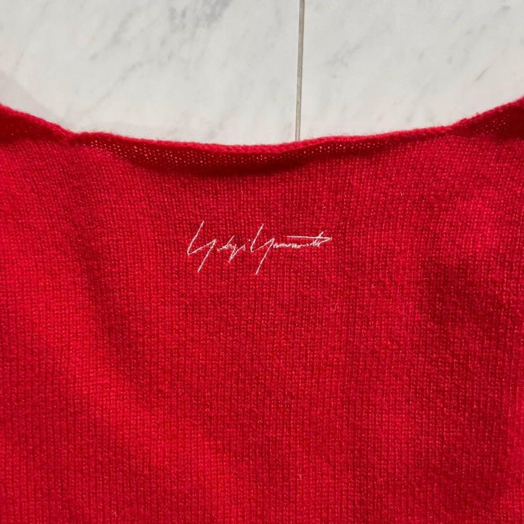 ヨウジヤマモト Vネックニット セーター カシミヤ100% ロゴ刺繍 赤 2
