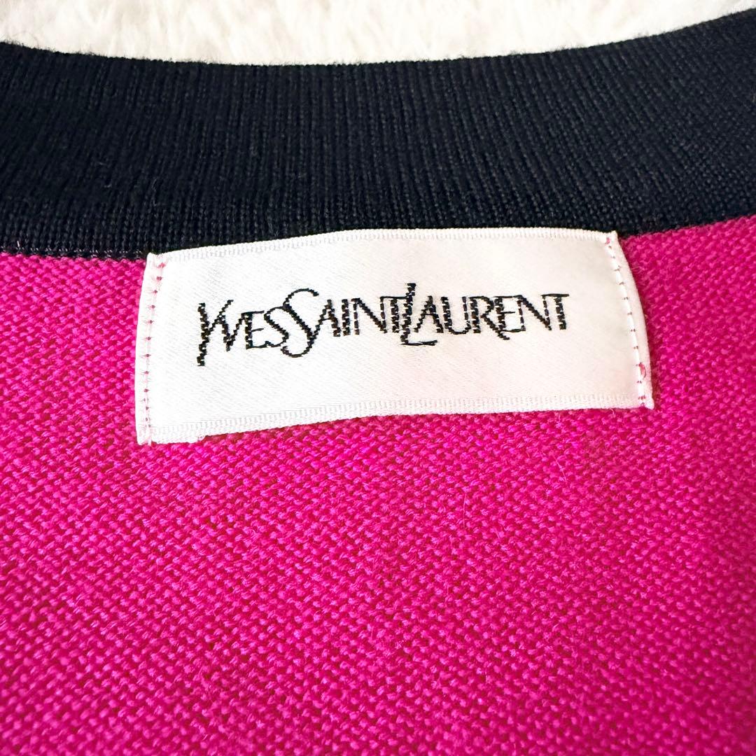 6270 希少✨ イヴサンローラン ニットカーディガン M ピンク 金ボタン
