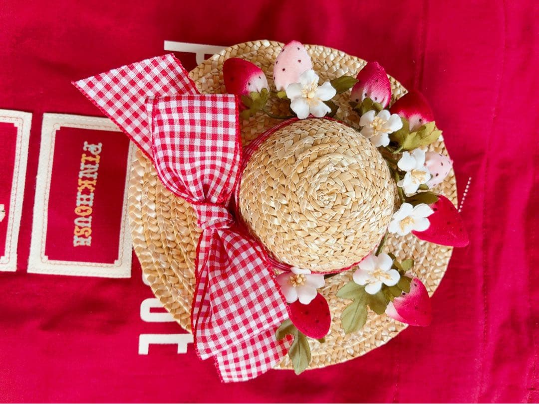 ピンクハウス❤️【未使用】麦わら帽子といちごのコサージュ❤️