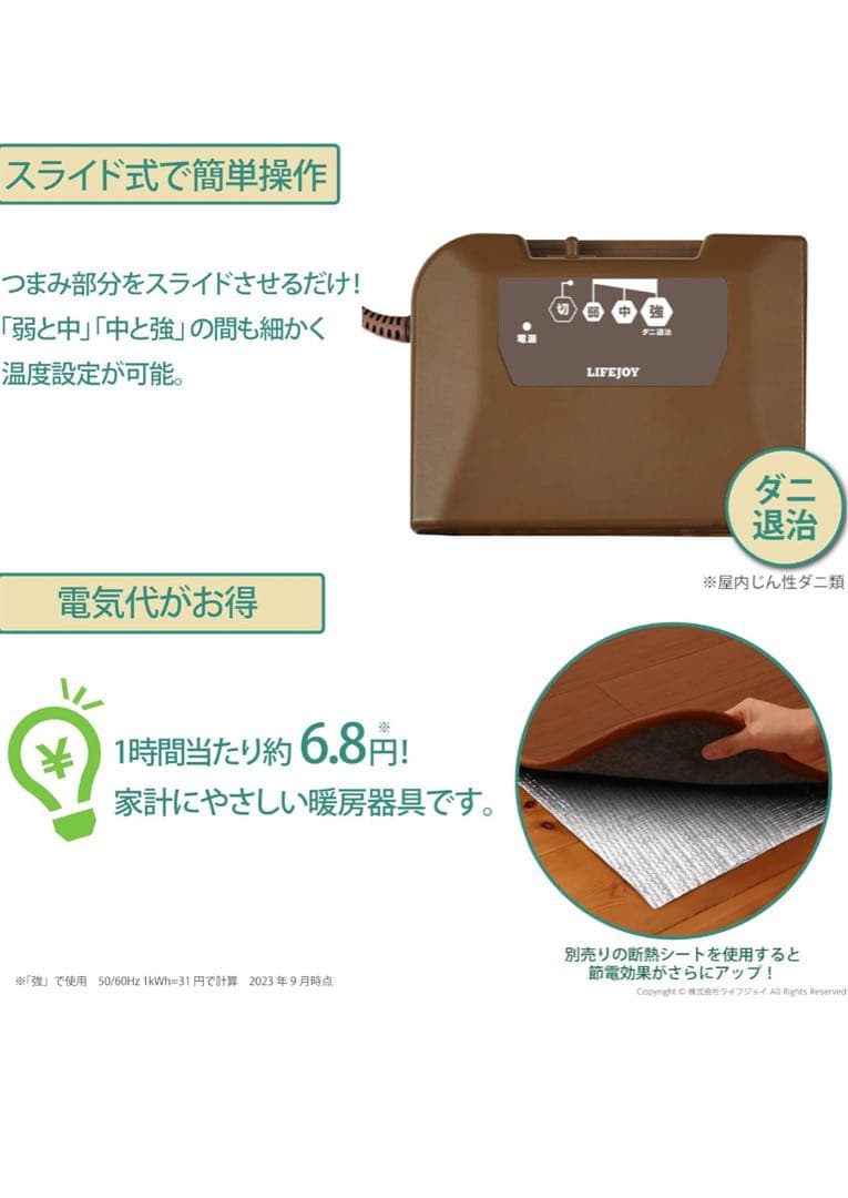 LIFEJOY 木目調ホットカーペット 1.5畳用