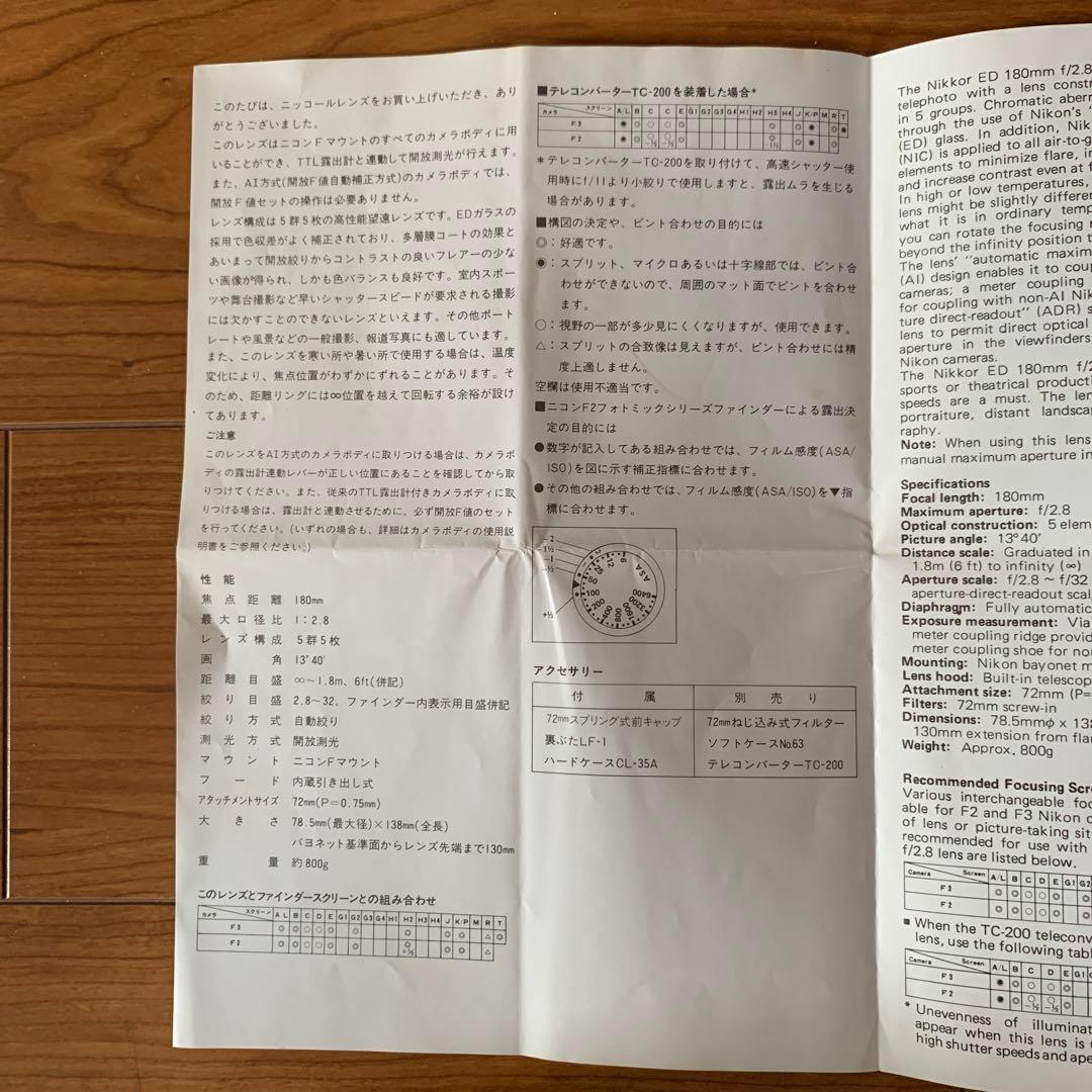レンズ(単焦点) Nikon Nikkor ED 180mm f/2.8