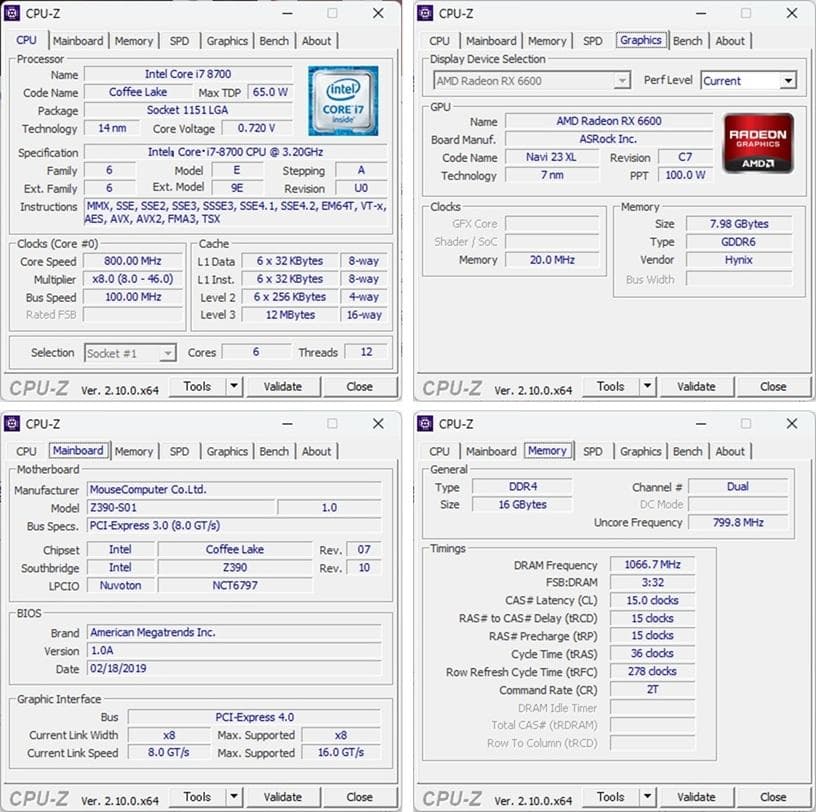 ゲーミングPC/Core i7 8700/RX6600/メモリ16GB/送料無料