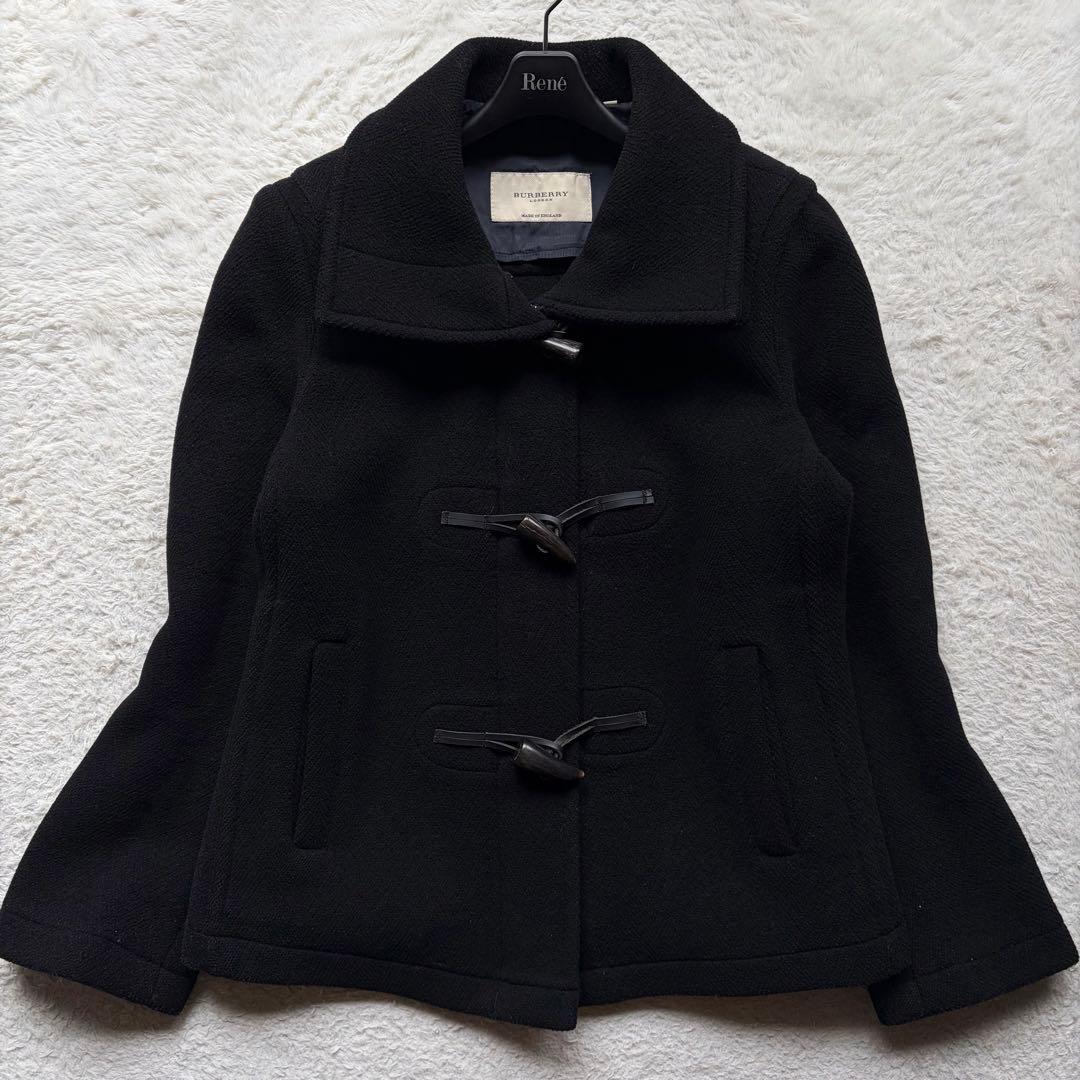 【美品】バーバリーロンドン ダッフルコート ヘリンボーン 黒 XL 近年モデル