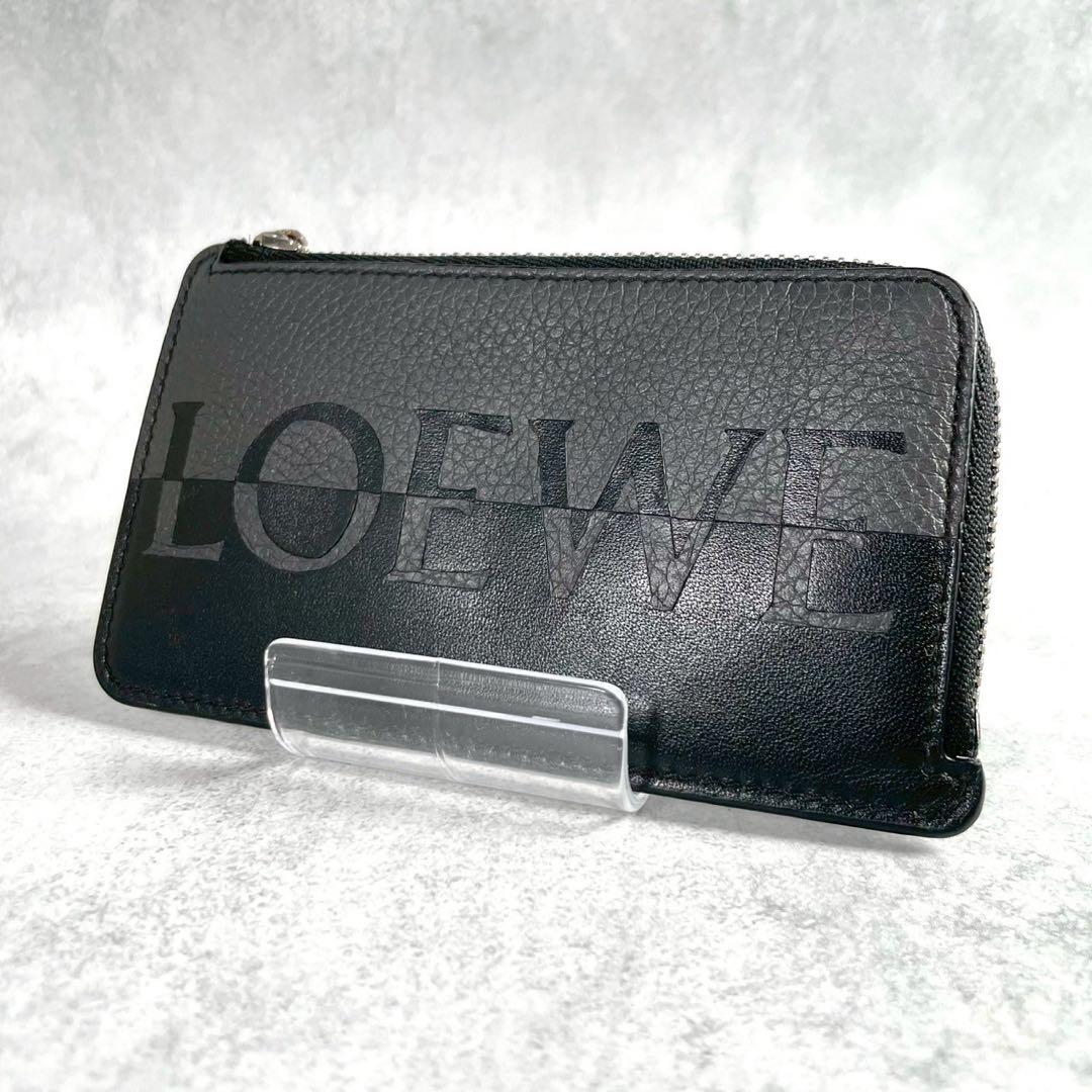 【極美品】ロエベ フラグメントケース ロゴ バイカラー レザー 本革 黒 グレー