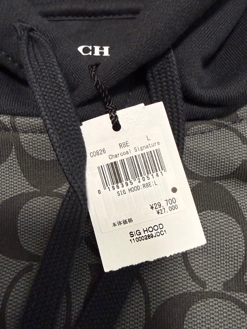 COACH SIG HOOD チャコールシグネチャー Lサイズ