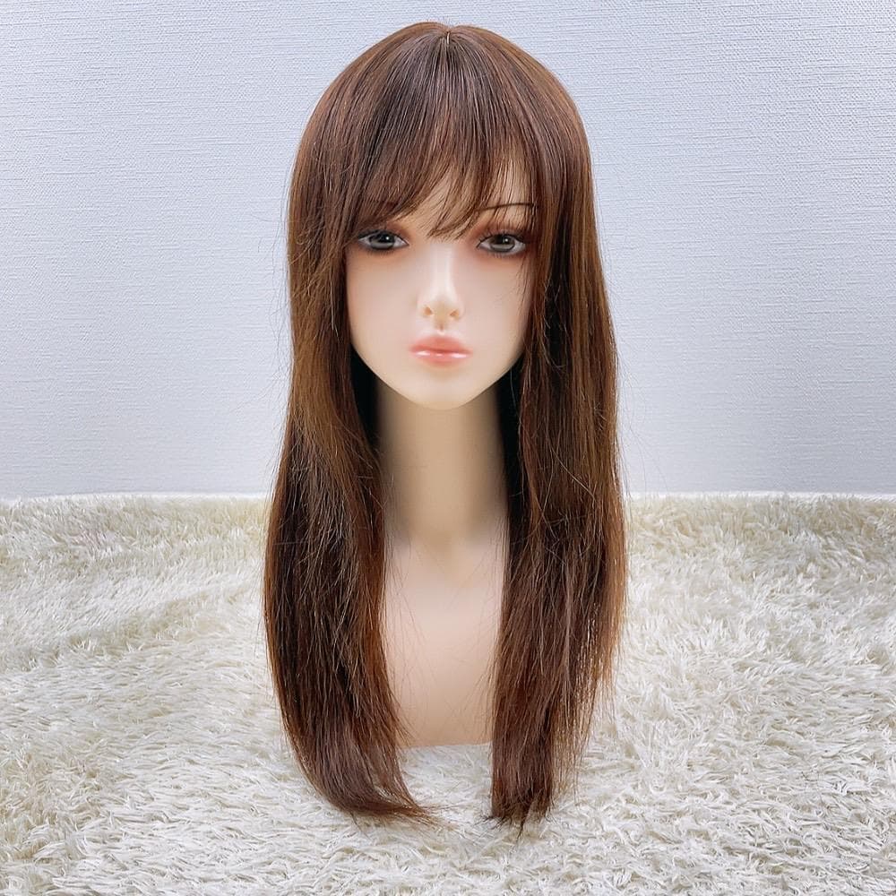 人毛100% フルウィッグ 医療用 ロングストレート ライトブラウン 60cm